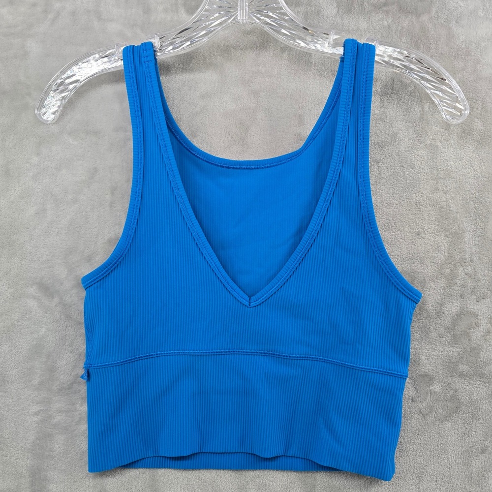 Lululemon Womens 2 Power Pivot Ribbed Tank Top Poolside Blue V-Neck Cropped